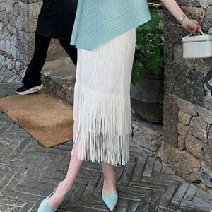 Brand new Miyake style pleated fringed skirt